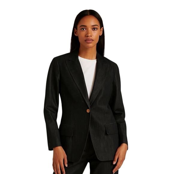 Brooks Brothers Linen Blazer Denim Blue Size 12 Preppy Nautical Logo Chic jacket - Picture 1 of 11